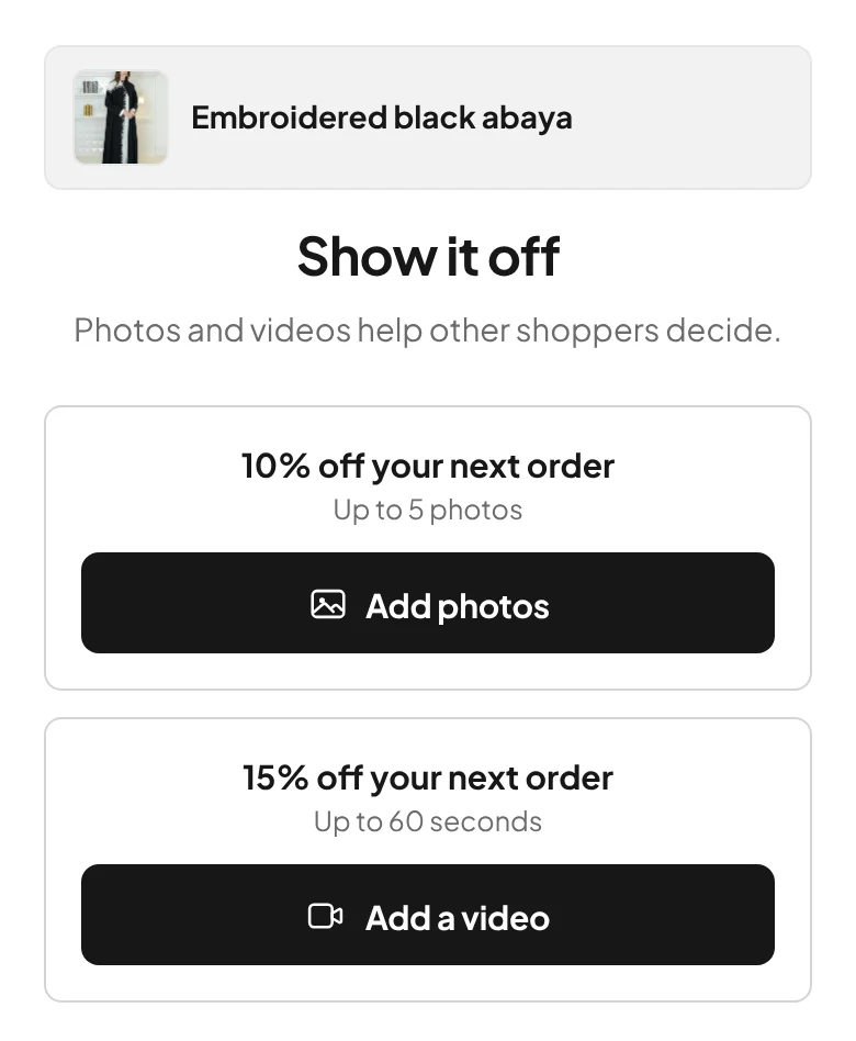 The review form: a customer adding photos