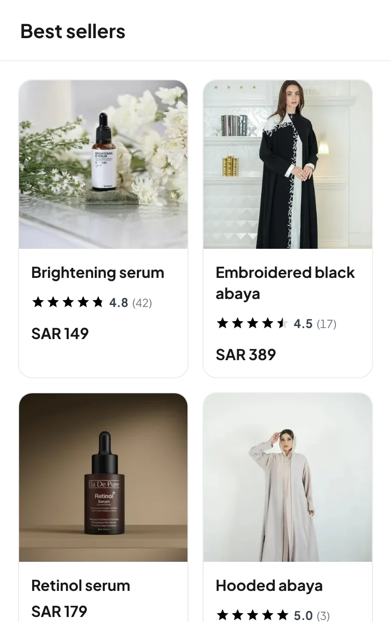 A category page with star ratings under each product