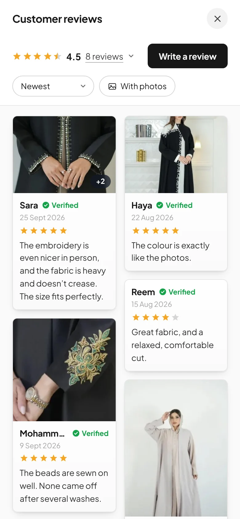 The customer reviews panel with photo reviews